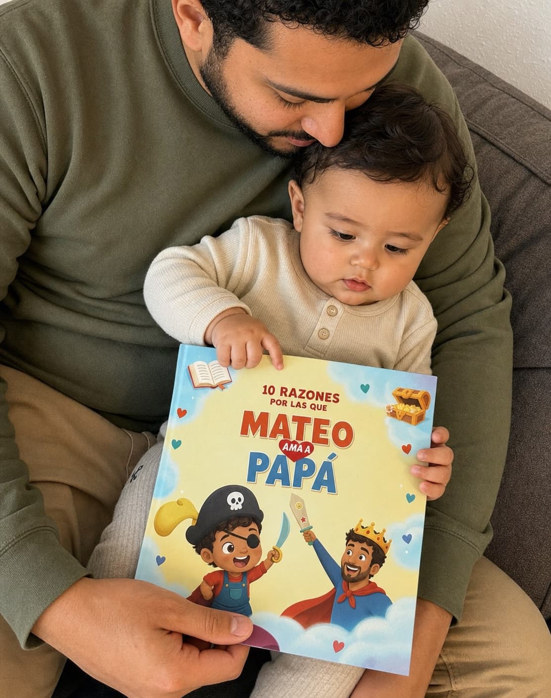 Mateo descubre junto a su papá un libro con sus propios personajes